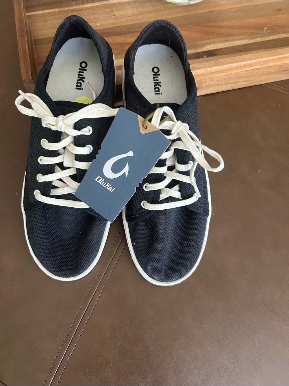 OluKai Black Canvas Sneakers with Cream Laces
